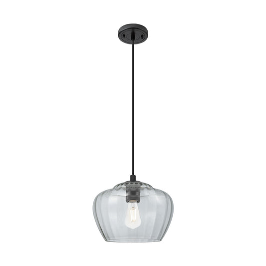 Innovations Fenton 11in 1-Light Pendant | Industrial Matte Black and Clear Glass | Kitchen Island & Dining Room | Model 434-1P-BK-G92-L