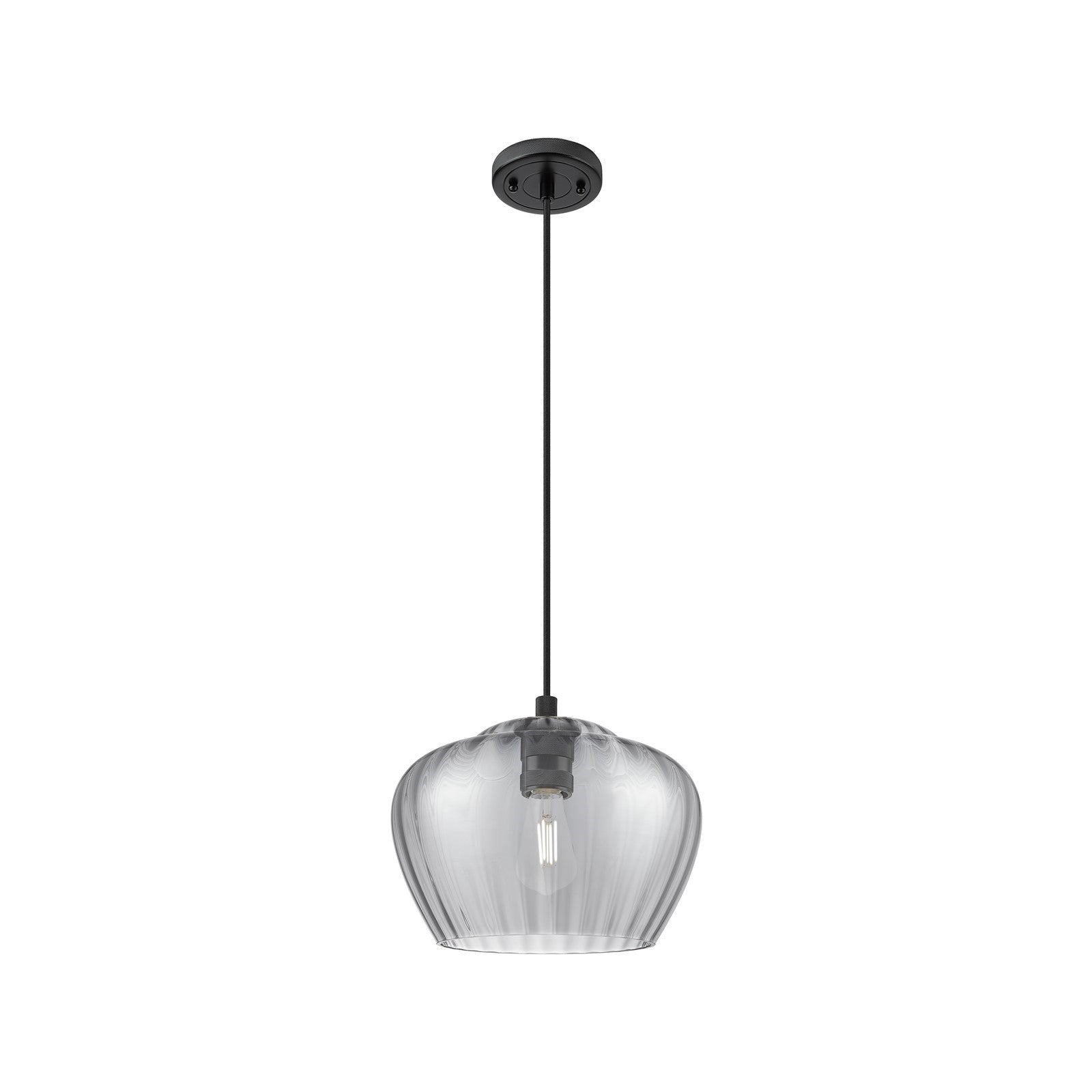 Innovations Fenton 11in 1-Light Pendant | Industrial Matte Black and Light Smoke Glass | Kitchen Island & Dining Room | Model 434-1P-BK-G93-L