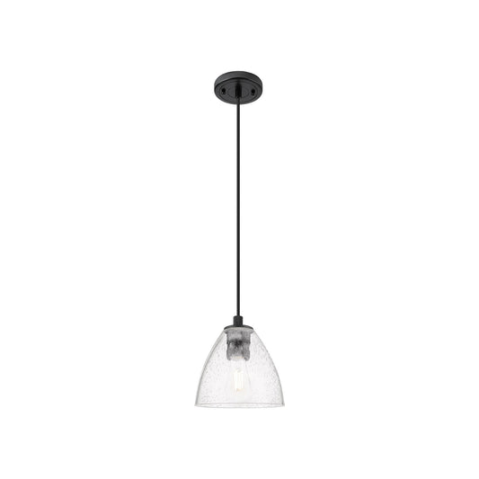 Innovations Bristol 7.5in 1-Light Pendant | Industrial Matte Black and Seedy Glass | Kitchen Island & Dining Room | Model 434-1P-BK-GBD-754