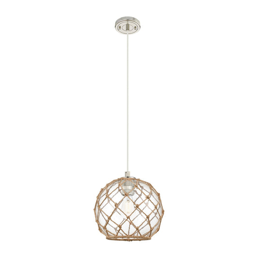 Innovations Farmhouse Rope 10in 1-Light Pendant | Industrial Polished Nickel and Clear Glass Brown Rope | Kitchen Island | Model 434-1P-PN-G122-10RB