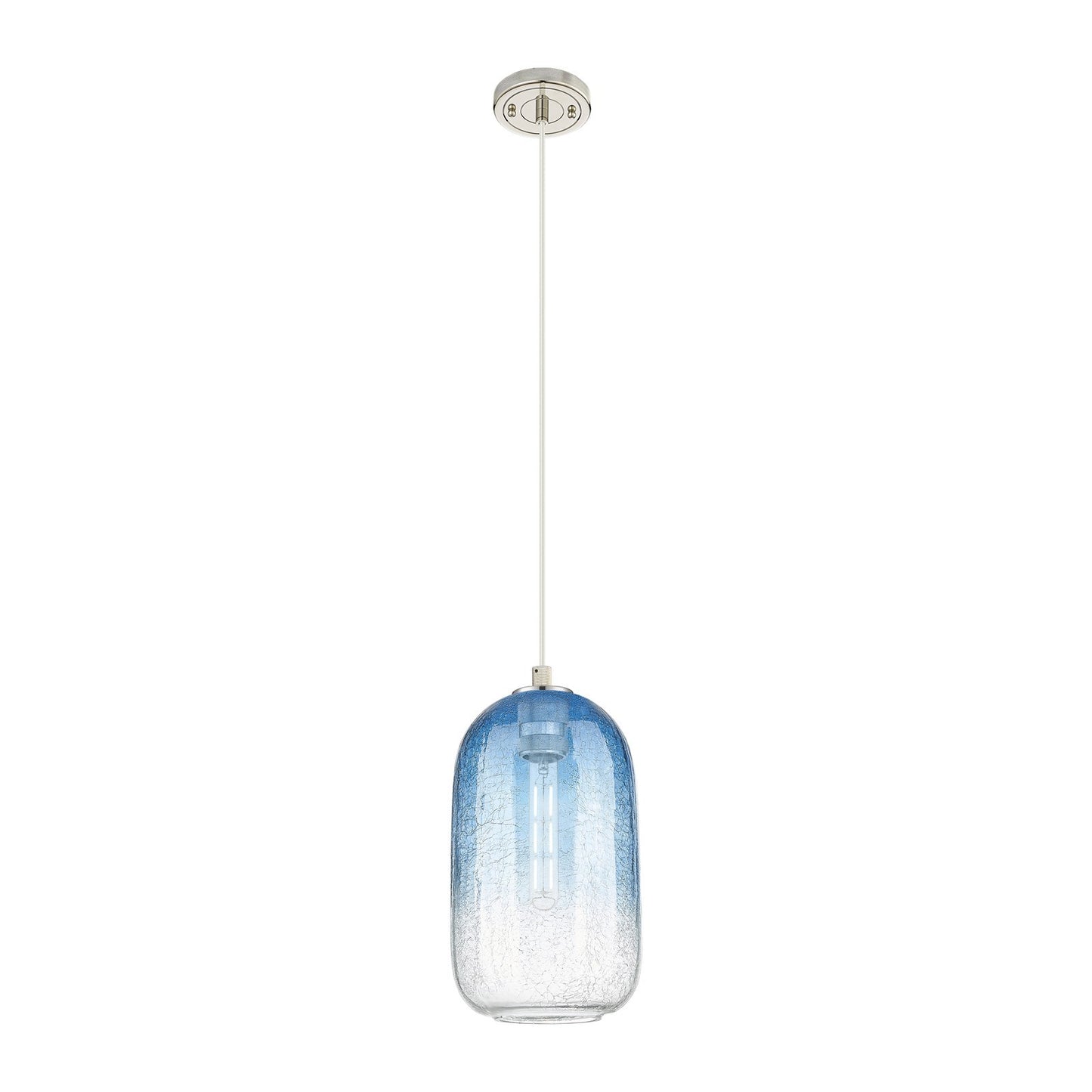 Innovations Brookhaven Cloche 7in 1-Light Pendant | Industrial Polished Nickel and Sapphire Blue Glass | Kitchen Island | Model 434-1P-PN-G482-7SB