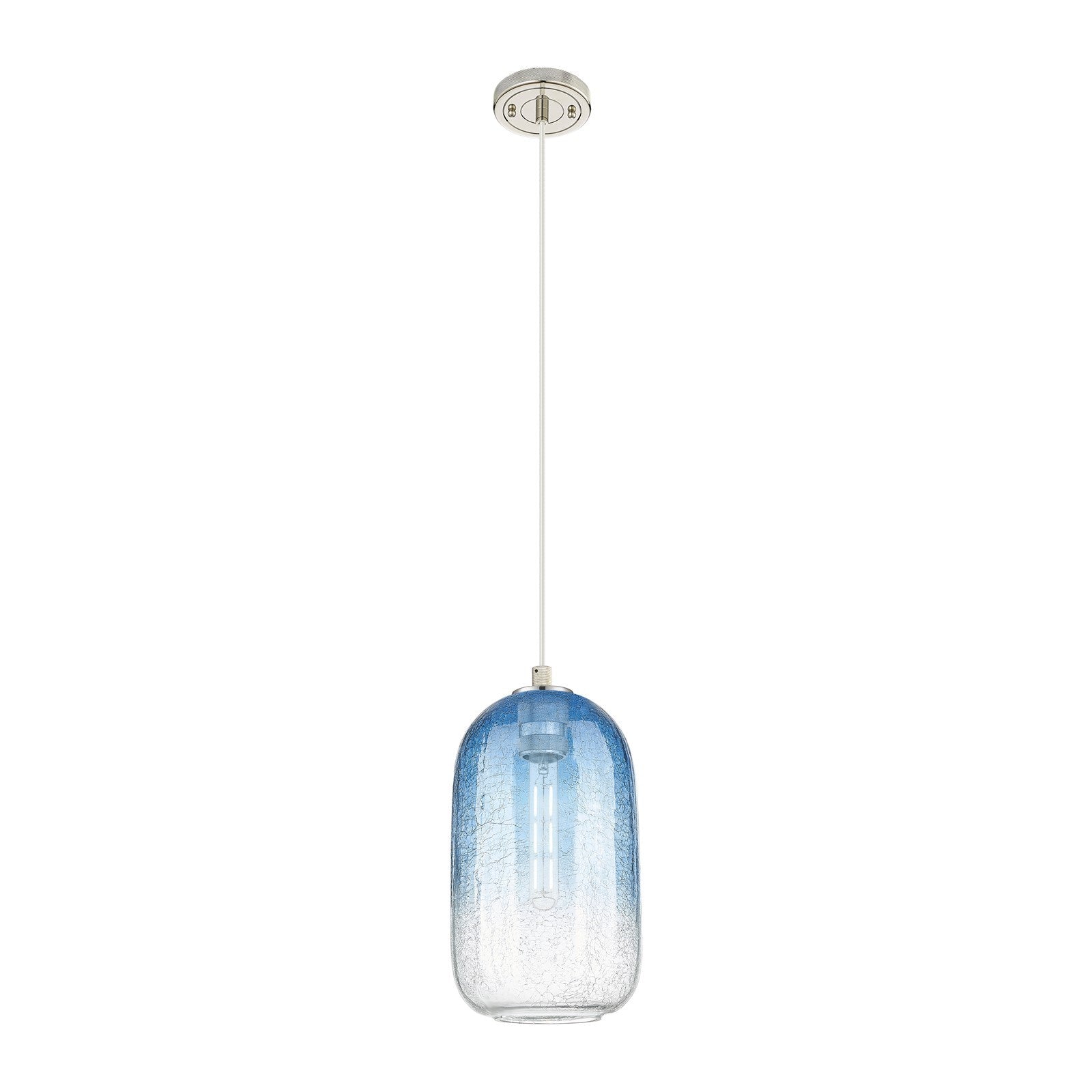 Innovations Brookhaven Cloche 7in 1-Light Pendant | Industrial Polished Nickel and Sapphire Blue Glass | Kitchen Island | Model 434-1P-PN-G482-7SB