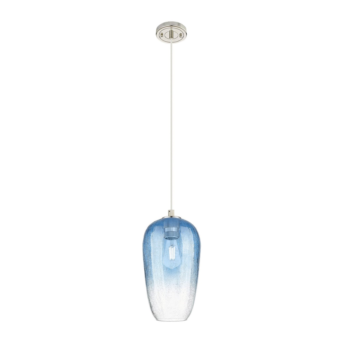 Innovations Brookhaven Flute 7in 1-Light Pendant | Industrial Polished Nickel and Sapphire Blue Glass | Kitchen Island | Model 434-1P-PN-G484-7SB