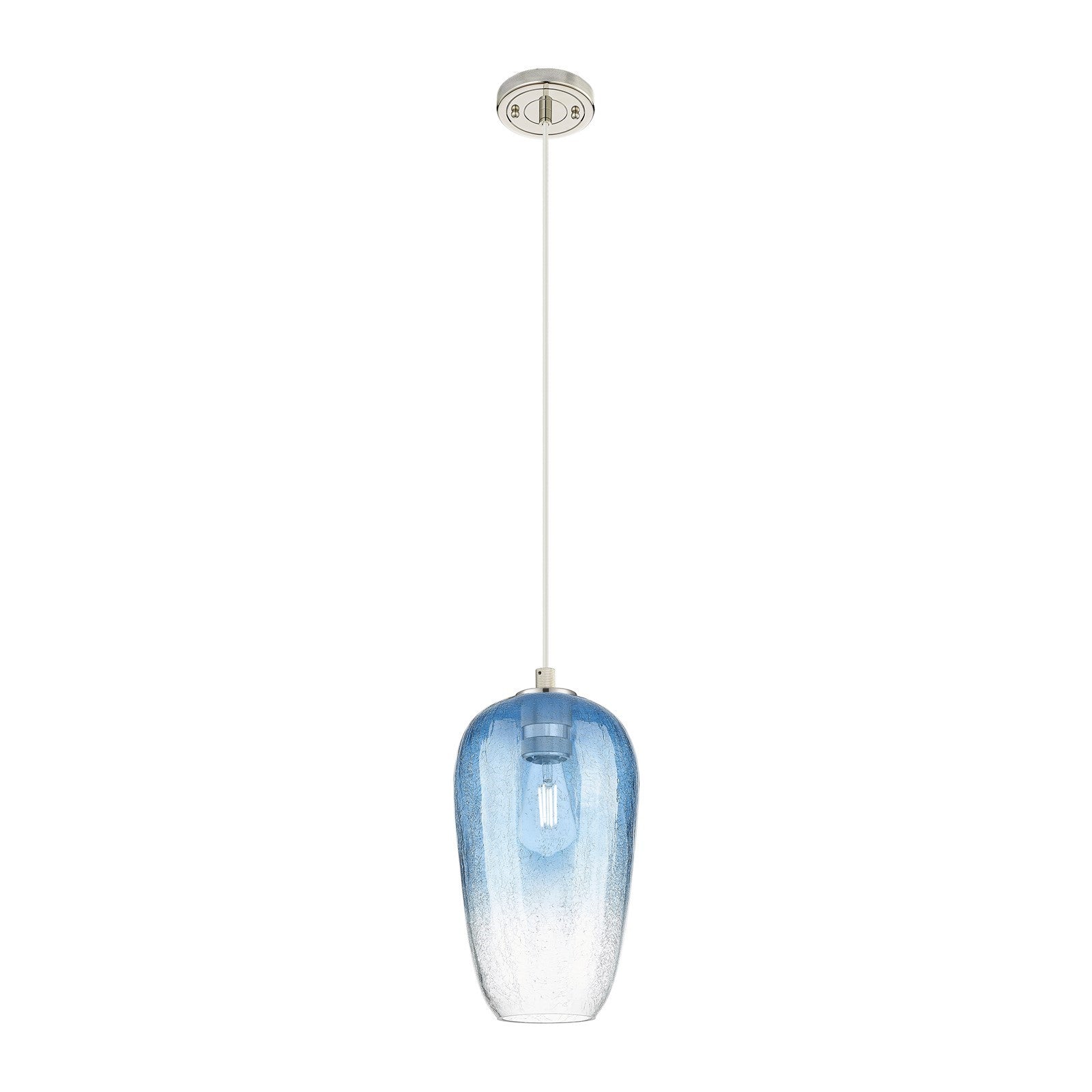 Innovations Brookhaven Flute 7in 1-Light Pendant | Industrial Polished Nickel and Sapphire Blue Glass | Kitchen Island | Model 434-1P-PN-G484-7SB