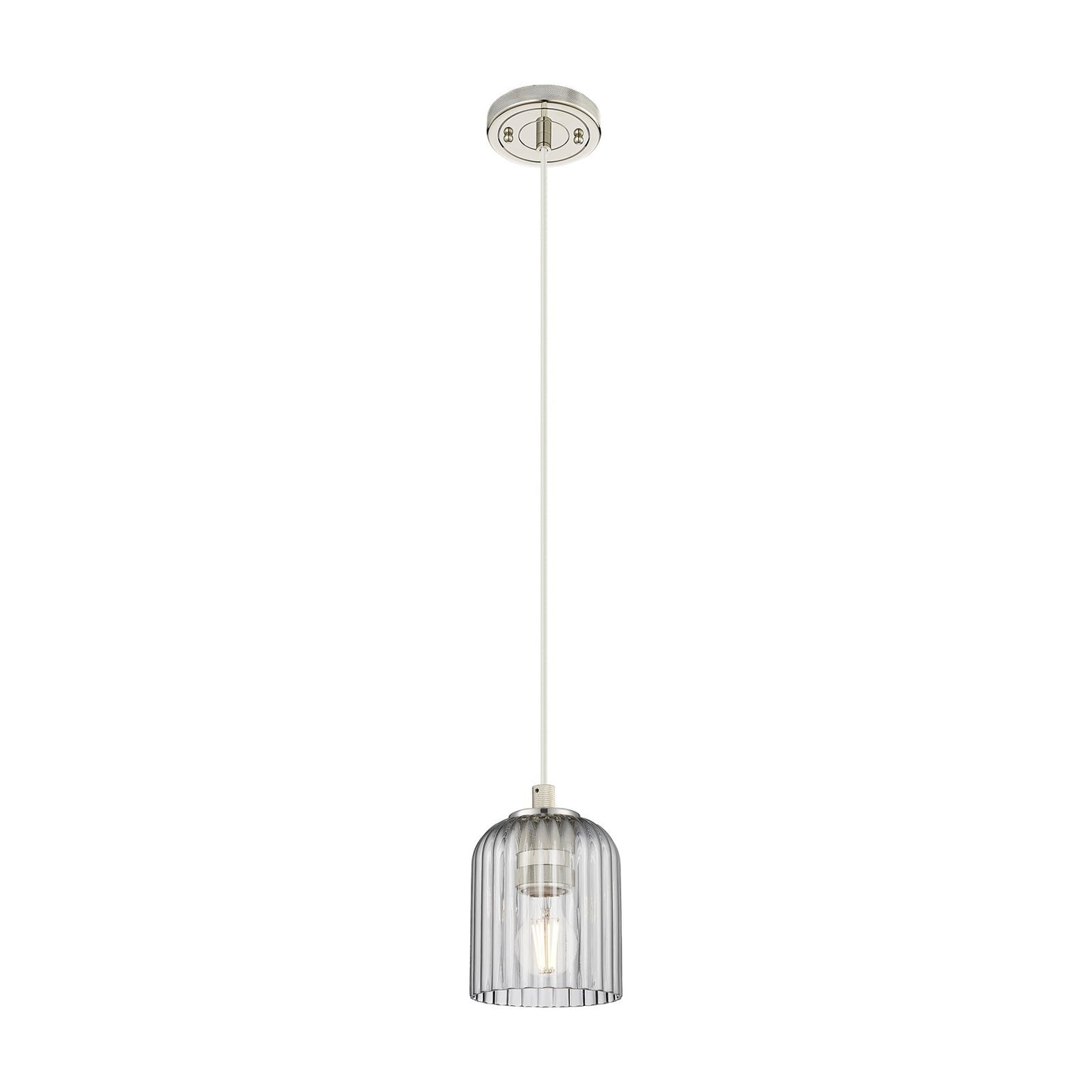 Innovations Crown Point 5in 1-Light Pendant | Industrial Polished Nickel and Light Smoke Glass | Kitchen Island & Dining | Model 434-1P-PN-G559-5SM