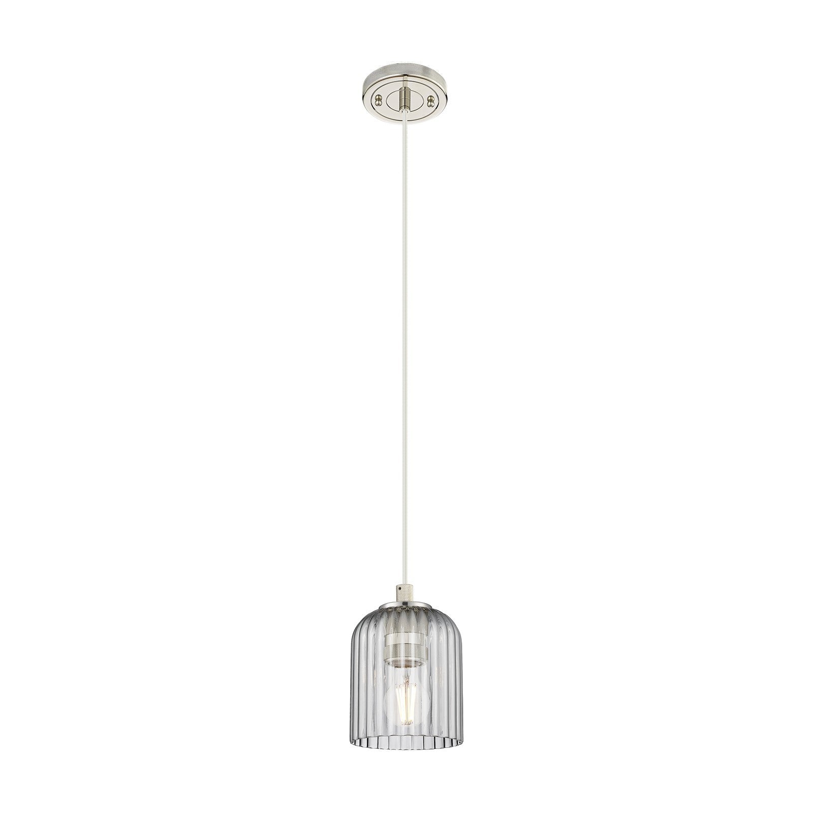 Innovations Crown Point 5in 1-Light Pendant | Industrial Polished Nickel and Light Smoke Glass | Kitchen Island & Dining | Model 434-1P-PN-G559-5SM