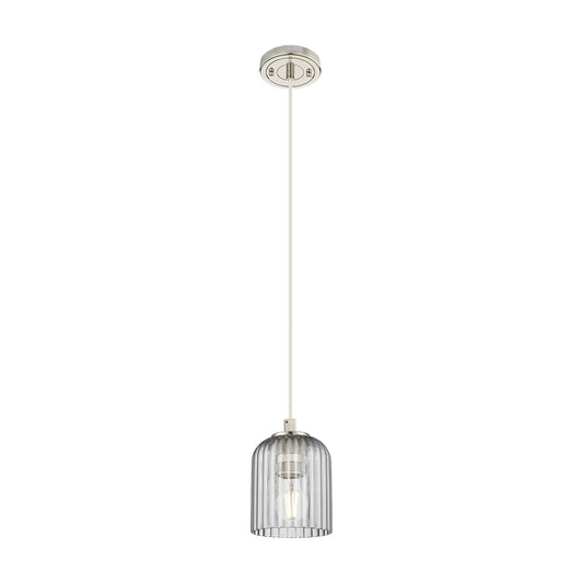 Innovations Crown Point 5in 1-Light Pendant | Industrial Polished Nickel and Light Smoke Glass | Kitchen Island & Dining | Model 434-1P-PN-G559-5SM