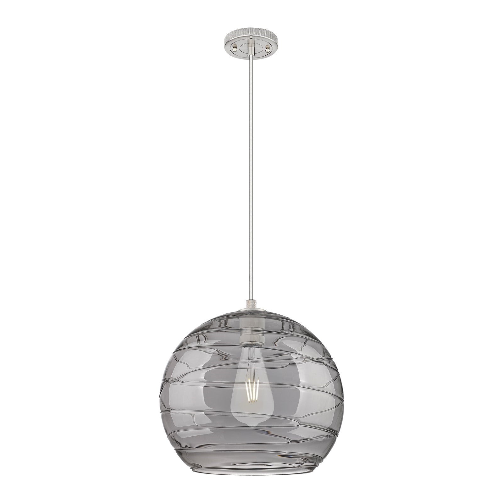 Innovations Athens Deco Swirl 13.75in 1-Light Pendant | Industrial Satin Nickel and Light Smoke Glass | Kitchen Island | Model 434-1P-SN-G1213-14SM