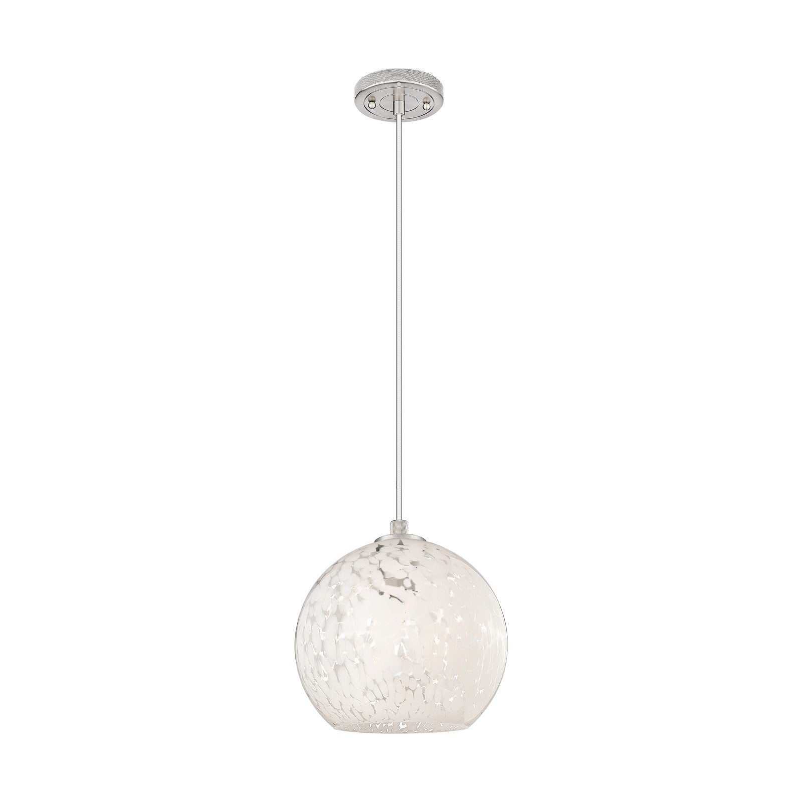 Innovations White Mouchette 10in 1-Light Pendant | Industrial Satin Nickel and White Glass | Kitchen Island & Dining | Model 434-1P-SN-G1216-10WM