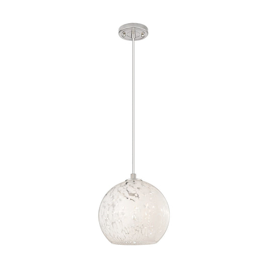 Innovations White Mouchette 10in 1-Light Pendant | Industrial Satin Nickel and White Glass | Kitchen Island & Dining | Model 434-1P-SN-G1216-10WM