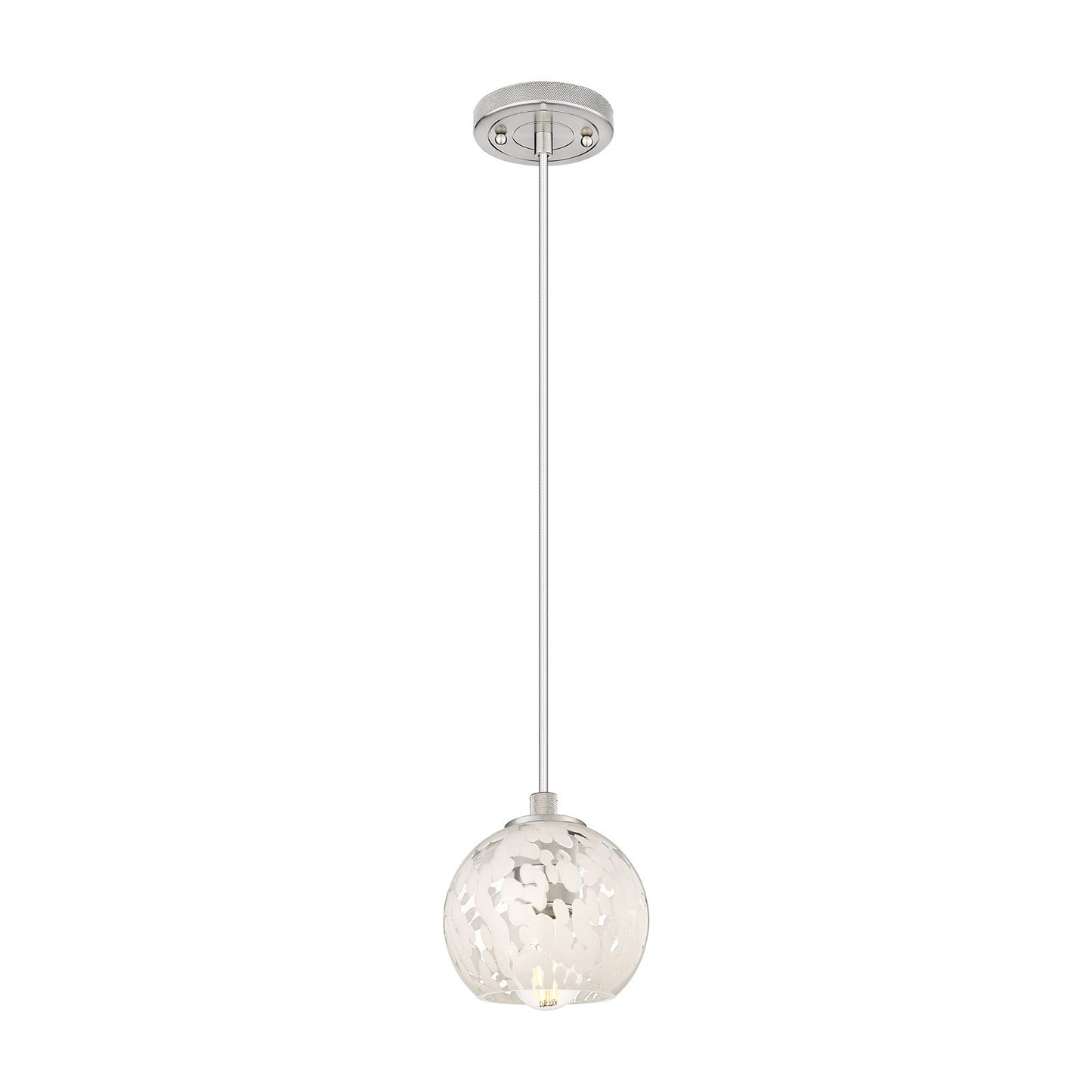 Innovations White Mouchette 6in 1-Light Pendant | Industrial Satin Nickel and White Glass | Kitchen Island & Dining Room | Model 434-1P-SN-G1216-6WM