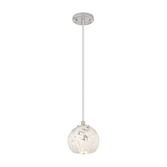 Innovations White Mouchette 6in 1-Light Pendant | Industrial Satin Nickel and White Glass | Kitchen Island & Dining Room | Model 434-1P-SN-G1216-6WM