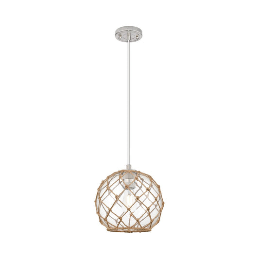 Innovations Farmhouse Rope 10in 1-Light Pendant | Industrial Satin Nickel and Clear Glass with Brown Rope | Kitchen | Model 434-1P-SN-G122-10RB
