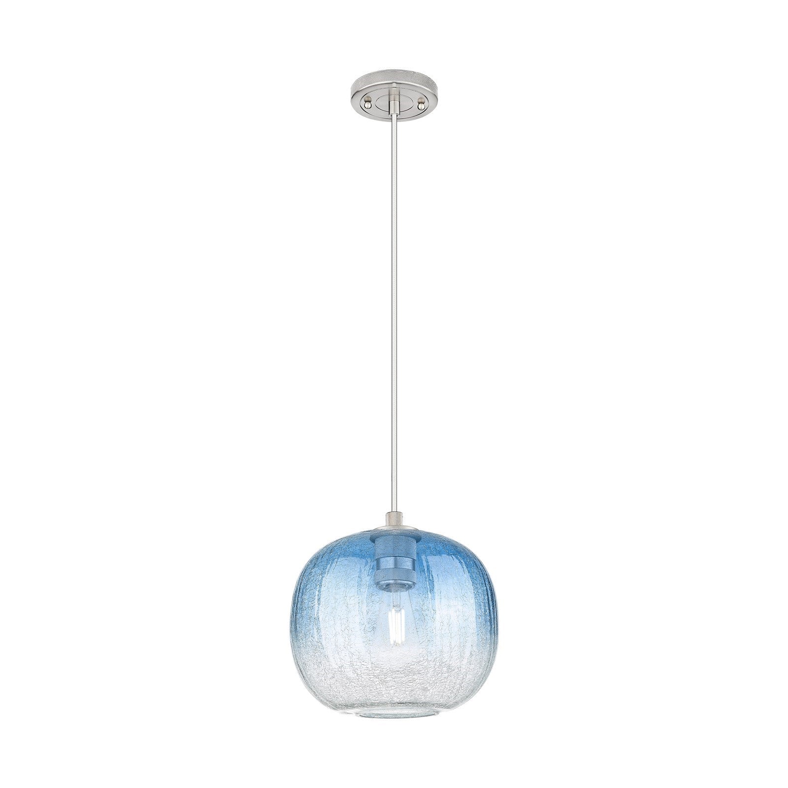 Innovations Brookhaven Sphere 10.5in 1-Light Pendant | Industrial Satin Nickel and Sapphire Blue Glass | Kitchen Island | Model 434-1P-SN-G481-10SB