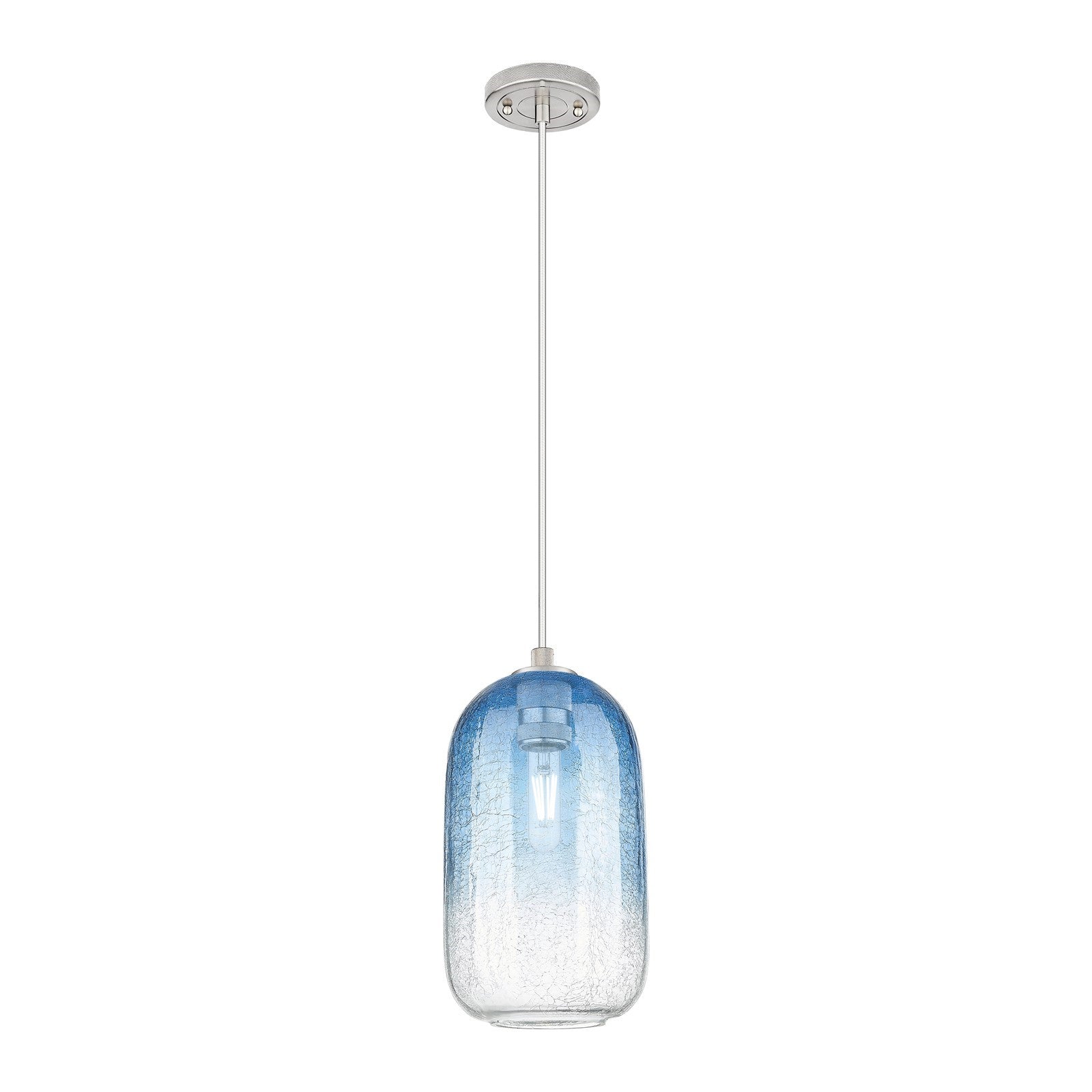 Innovations Brookhaven Cloche 7in 1-Light Pendant | Industrial Satin Nickel and Sapphire Blue Glass | Kitchen Island | Model 434-1P-SN-G482-7SB