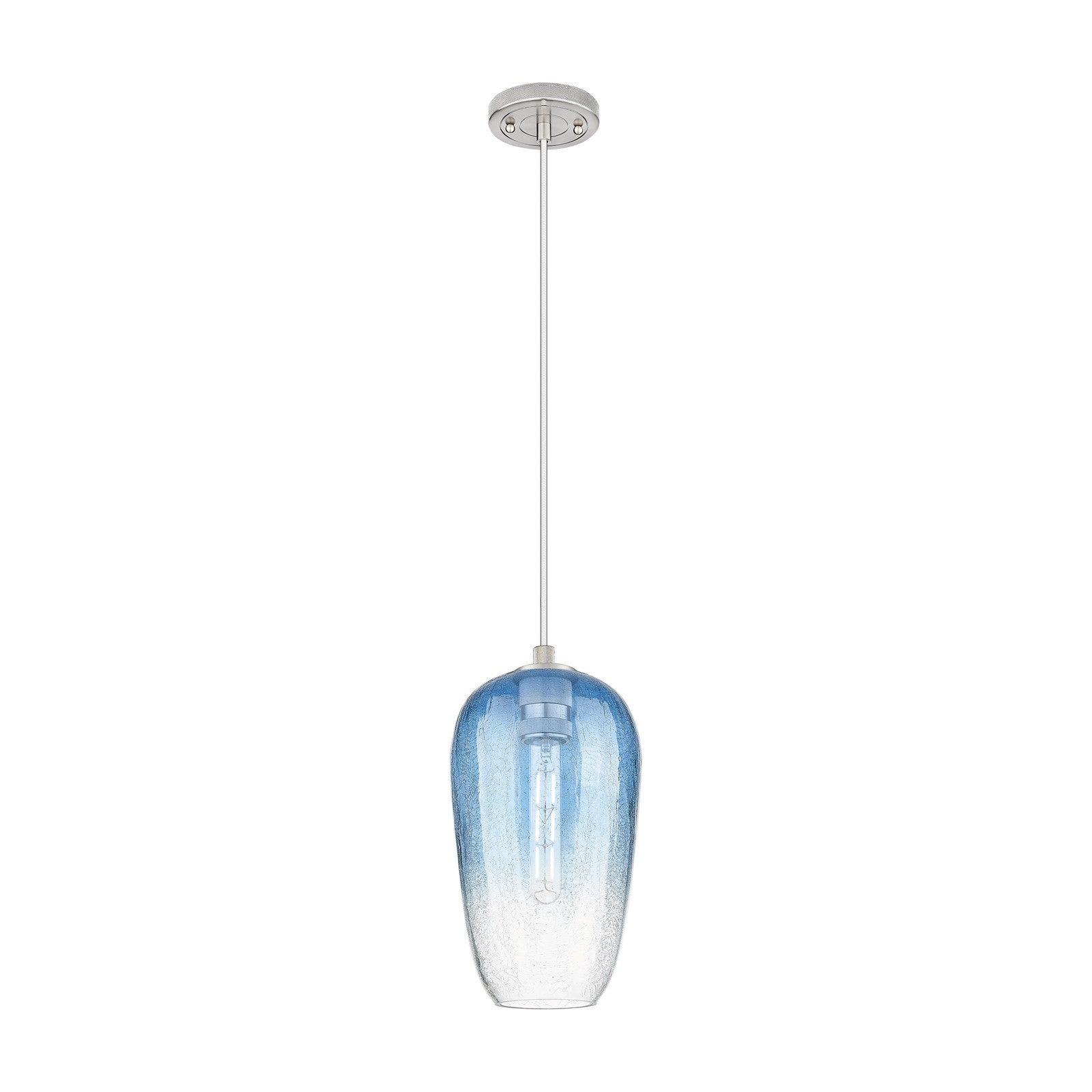 Innovations Brookhaven Flute 7in 1-Light Pendant | Industrial Satin Nickel and Sapphire Blue Glass | Kitchen Island | Model 434-1P-SN-G484-7SB