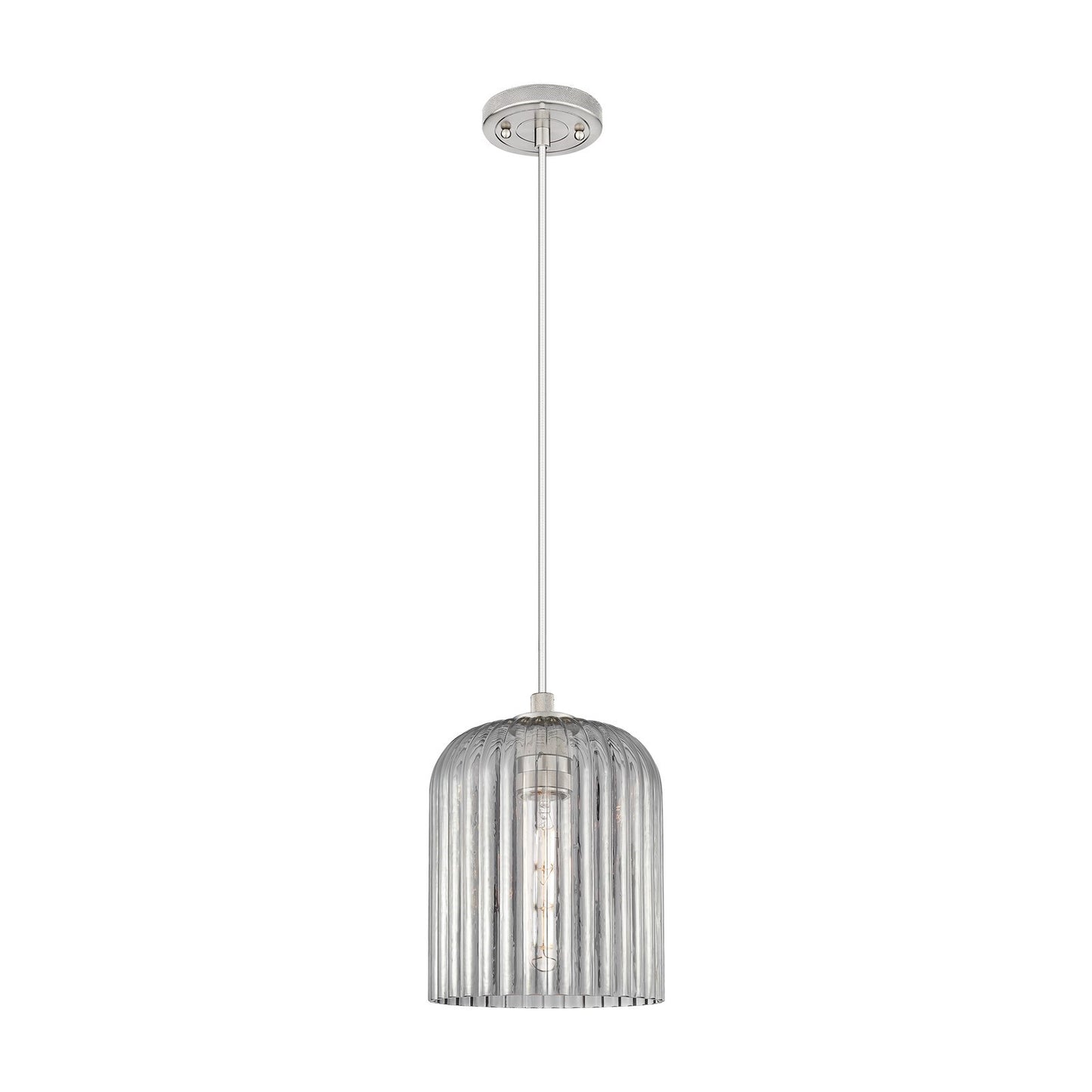 Innovations Crown Point 8in 1-Light Pendant | Industrial Satin Nickel and Light Smoke Glass | Kitchen Island & Dining Room | Model 434-1P-SN-G559-8SM