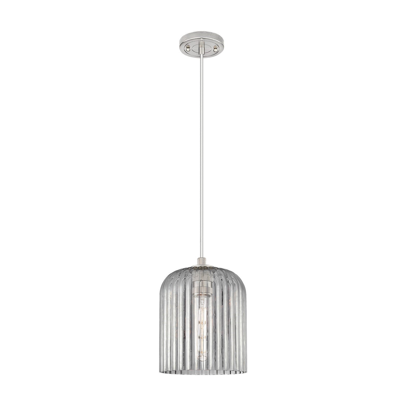 Innovations Crown Point 8in 1-Light Pendant | Industrial Satin Nickel and Light Smoke Glass | Kitchen Island & Dining Room | Model 434-1P-SN-G559-8SM