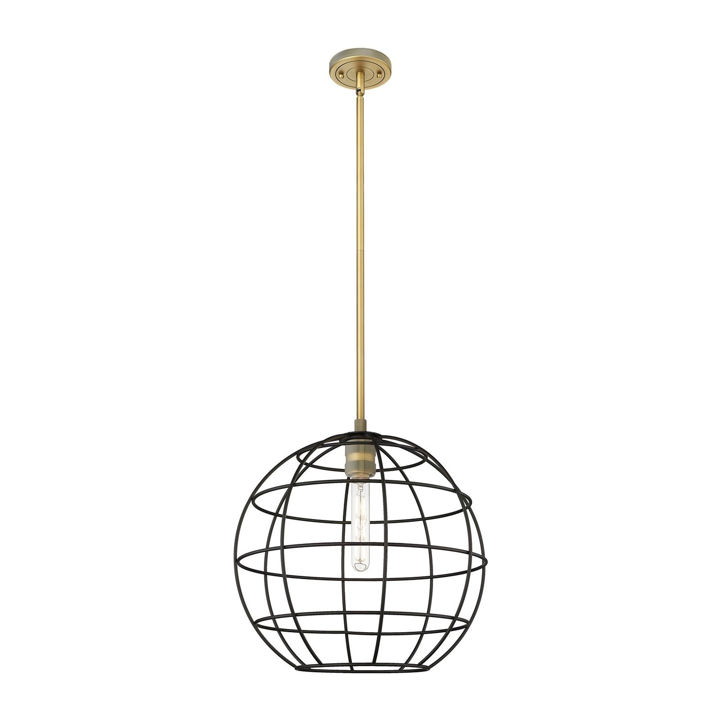 Innovations Lake Placid 16in 1-Light Pendant | Industrial Brushed Brass and Matte Black Metal | Kitchen Island & Dining | Model 434-1S-BB-CE-16-BK