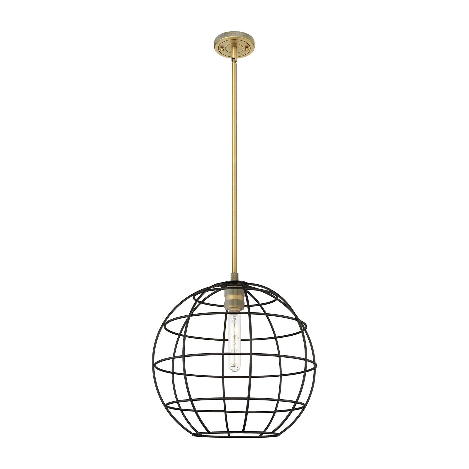 Innovations Lake Placid 16in 1-Light Pendant | Industrial Brushed Brass and Matte Black Metal | Kitchen Island & Dining | Model 434-1S-BB-CE-16-BK