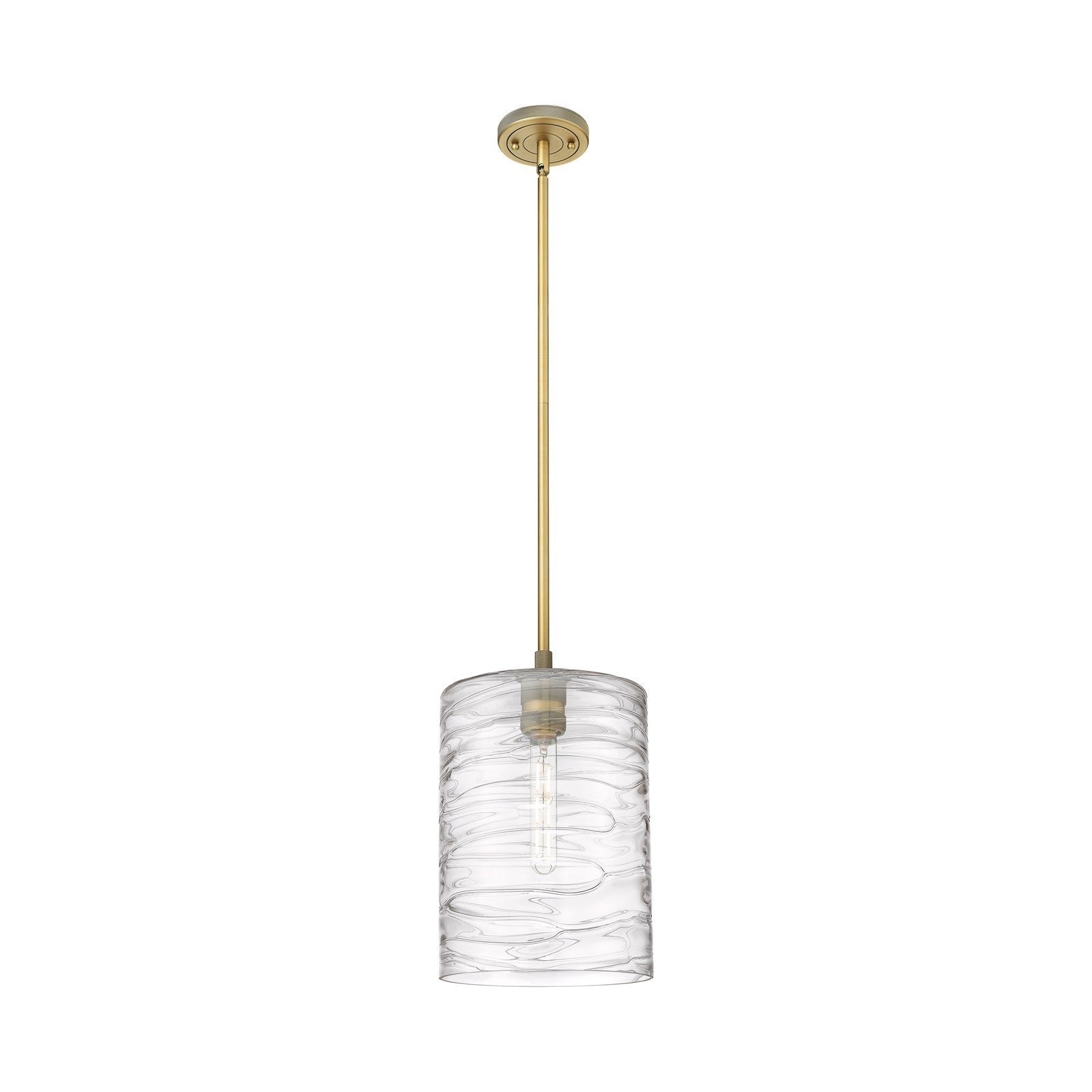 Innovations Cobbleskill 9in 1-Light Pendant | Industrial Brushed Brass and Deco Swirl Glass | Kitchen Island & Dining Room | Model 434-1S-BB-G1113-L