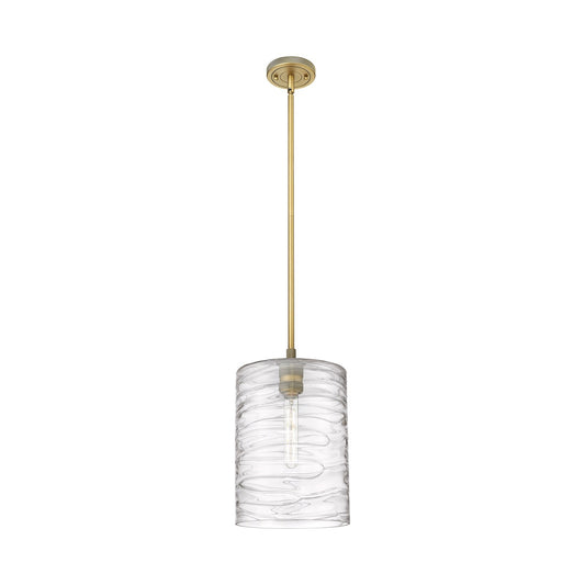 Innovations Cobbleskill 9in 1-Light Pendant | Industrial Brushed Brass and Deco Swirl Glass | Kitchen Island & Dining Room | Model 434-1S-BB-G1113-L