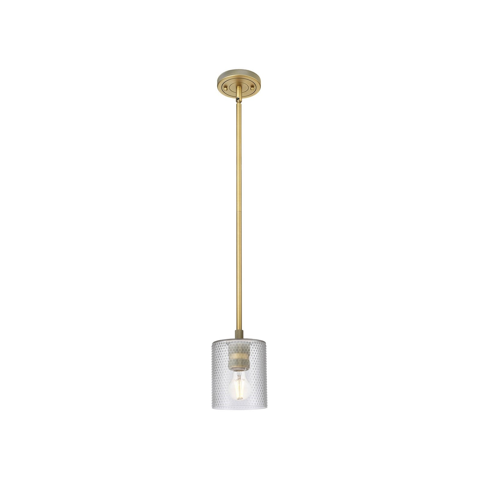 Innovations Cobbleskill 5in 1-Light Pendant | Industrial Brushed Brass and Clear Glass | Kitchen Island & Dining Room | Model 434-1S-BB-G112