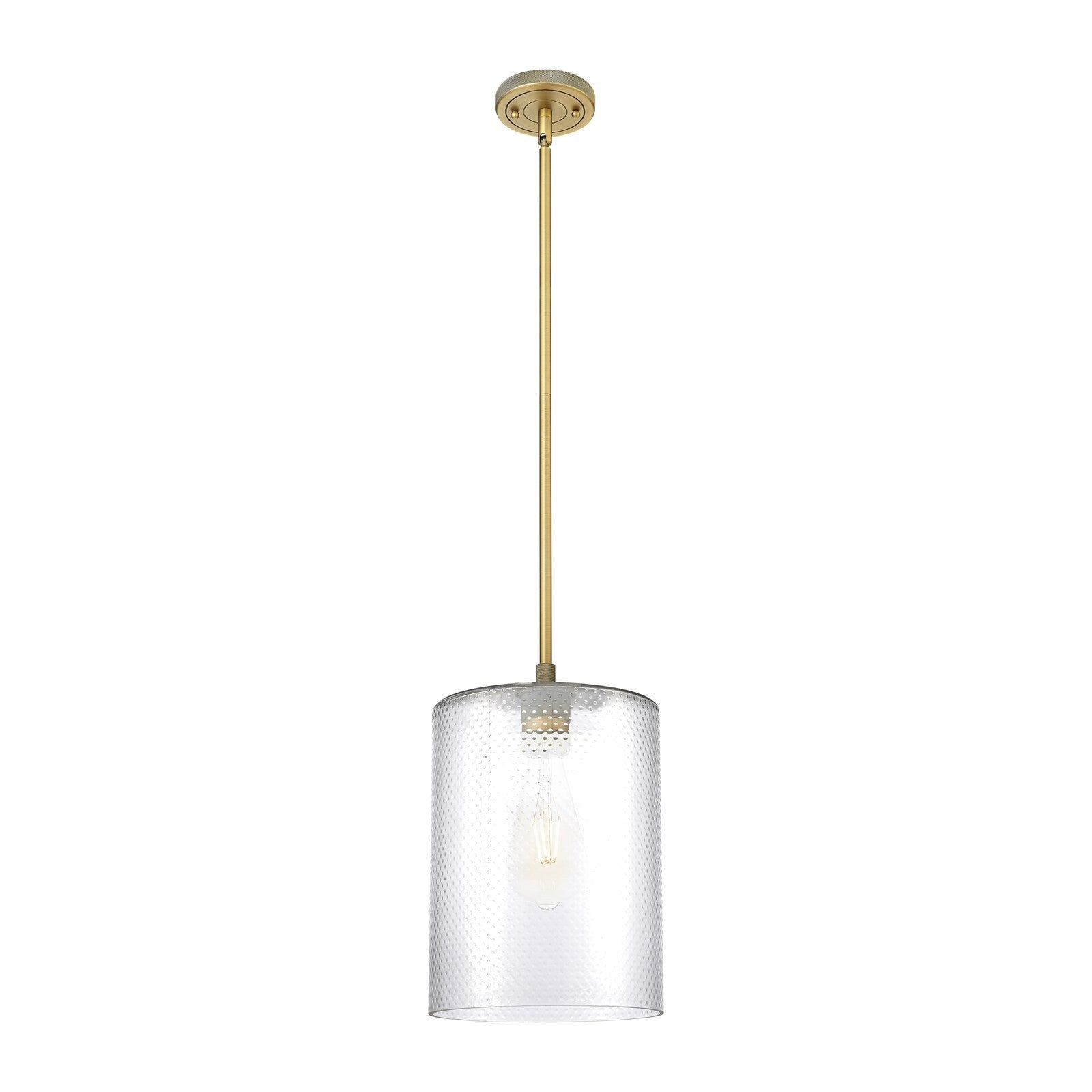 Innovations Cobbleskill 9in 1-Light Pendant | Industrial Brushed Brass and Clear Glass | Kitchen Island & Dining Room | Model 434-1S-BB-G112-L