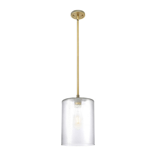 Innovations Cobbleskill 9in 1-Light Pendant | Industrial Brushed Brass and Clear Glass | Kitchen Island & Dining Room | Model 434-1S-BB-G112-L