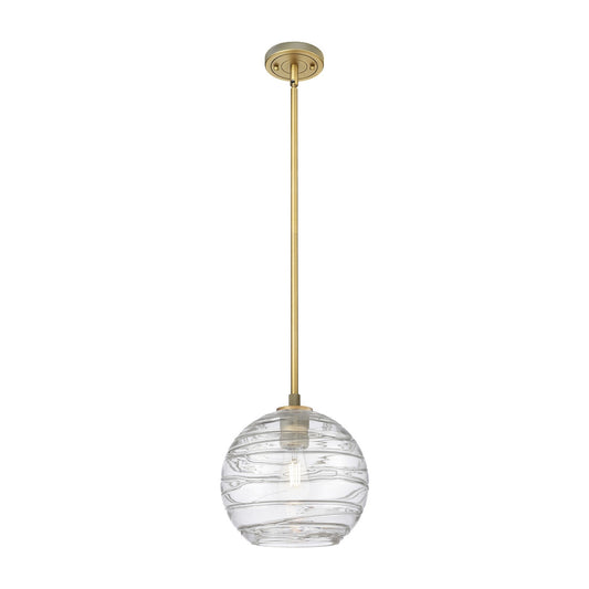 Innovations Crown Point 10in 1-Light Pendant | Industrial Brushed Brass and Clear Deco Swirl Glass | Kitchen Island | Model 434-1S-BB-G1213-10CL