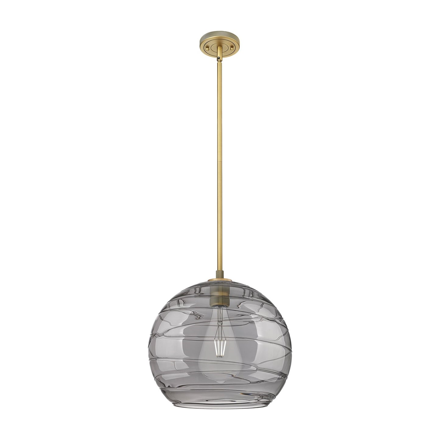 Innovations Athens Deco Swirl 13.75in 1-Light Pendant | Industrial Brushed Brass and Light Smoke Glass | Kitchen Island | Model 434-1S-BB-G1213-14SM