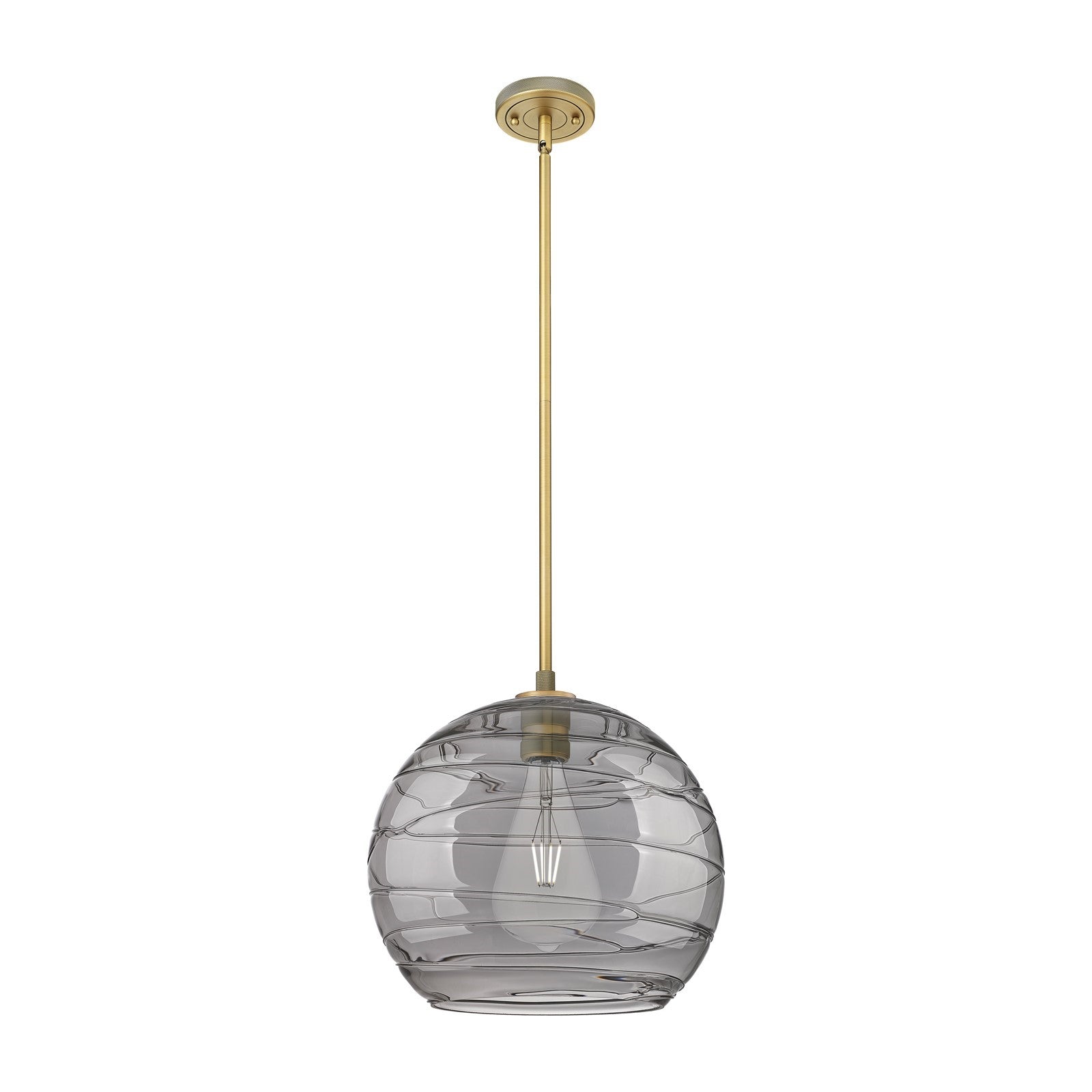 Innovations Athens Deco Swirl 13.75in 1-Light Pendant | Industrial Brushed Brass and Light Smoke Glass | Kitchen Island | Model 434-1S-BB-G1213-14SM