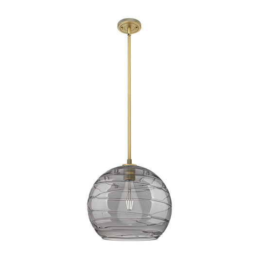Innovations Athens Deco Swirl 13.75in 1-Light Pendant | Industrial Brushed Brass and Light Smoke Glass | Kitchen Island | Model 434-1S-BB-G1213-14SM
