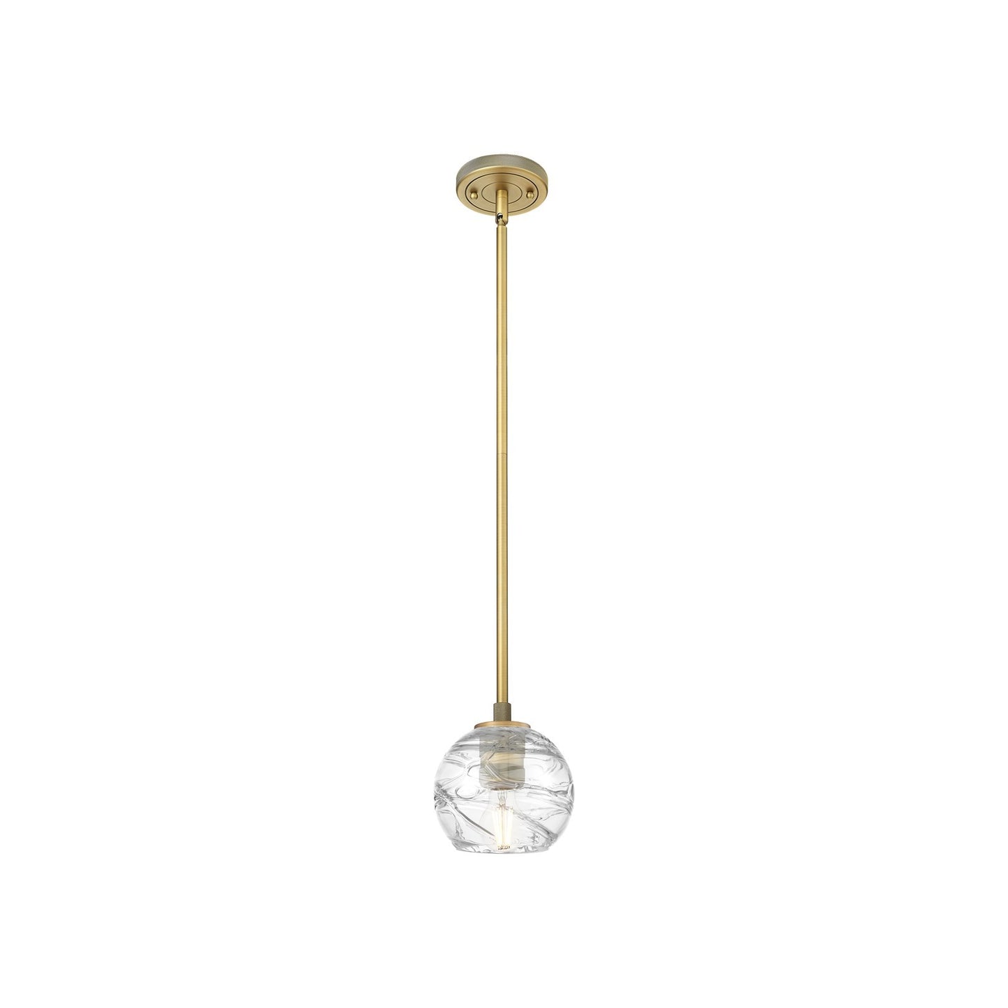 Innovations Crown Point 6in 1-Light Pendant | Industrial Brushed Brass and Clear Deco Swirl Glass | Kitchen Island | Model 434-1S-BB-G1213-6CL
