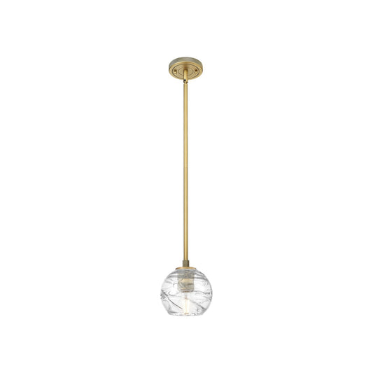 Innovations Crown Point 6in 1-Light Pendant | Industrial Brushed Brass and Clear Deco Swirl Glass | Kitchen Island | Model 434-1S-BB-G1213-6CL
