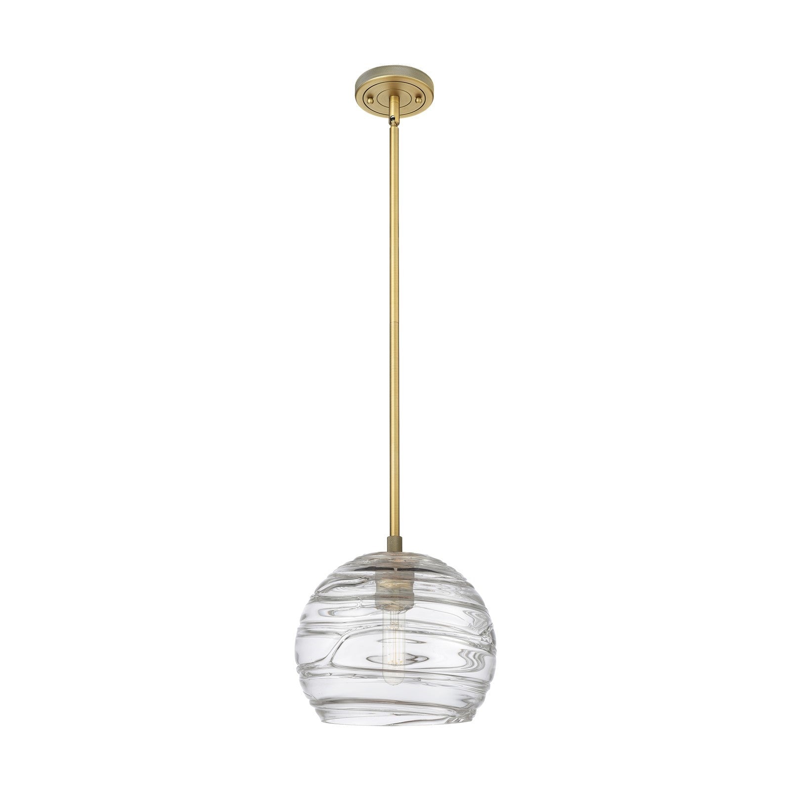 Innovations Crown Point 8in 1-Light Pendant | Industrial Brushed Brass and Clear Deco Swirl Glass | Kitchen Island | Model 434-1S-BB-G1213-8CL