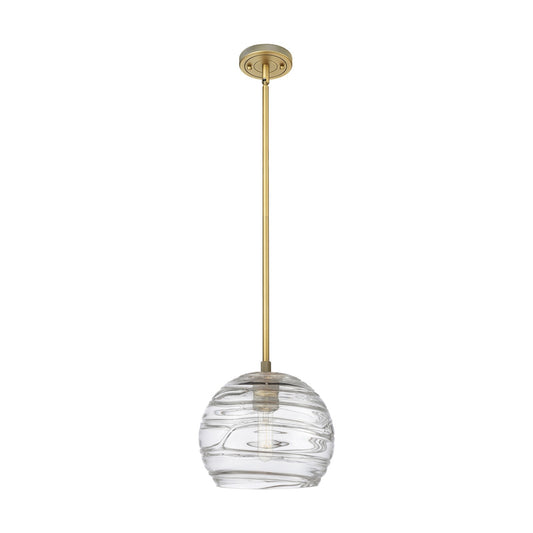 Innovations Crown Point 8in 1-Light Pendant | Industrial Brushed Brass and Clear Deco Swirl Glass | Kitchen Island | Model 434-1S-BB-G1213-8CL