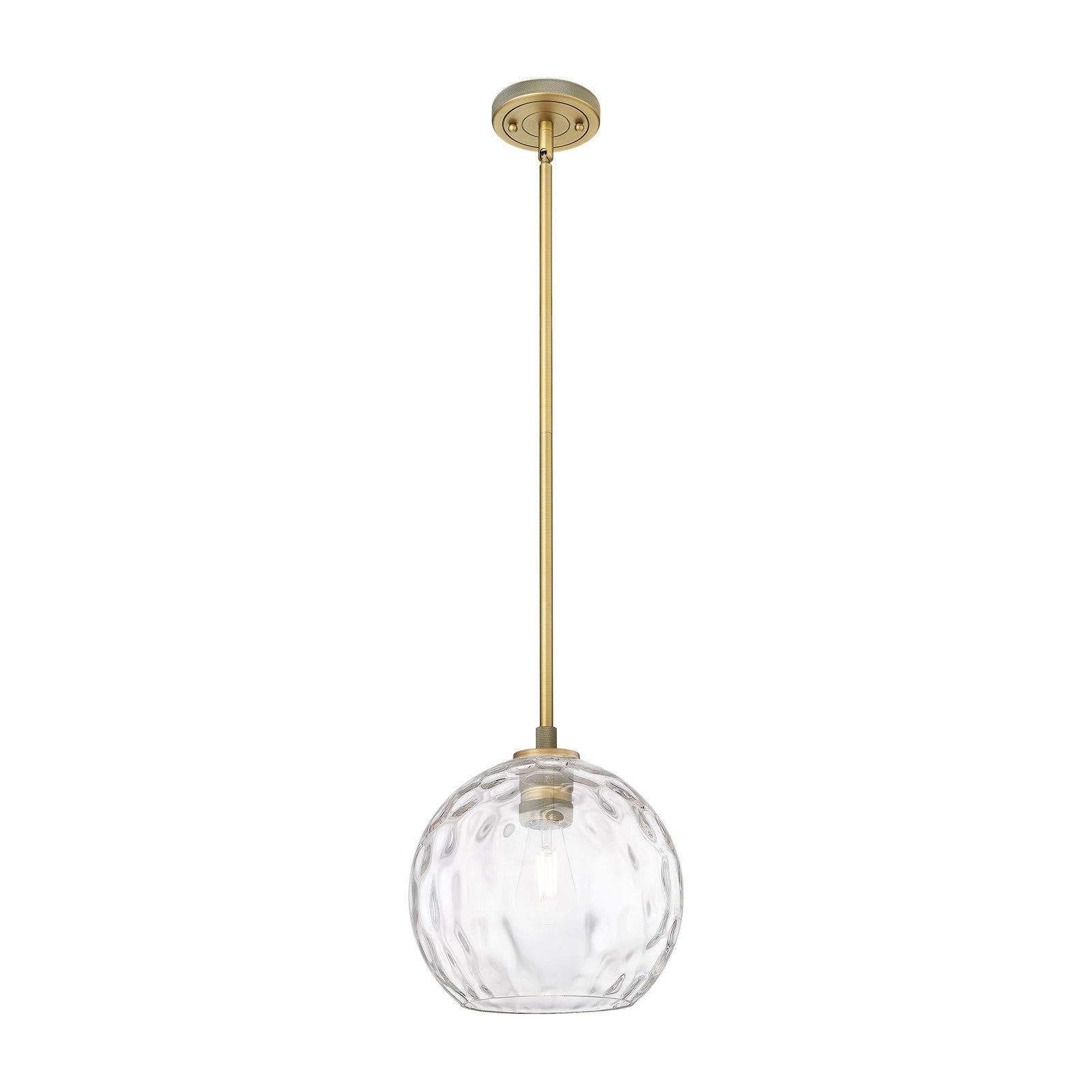 Innovations Athens Water Glass 10in 1-Light Pendant | Industrial Brushed Brass and Clear Water Glass | Kitchen Island | Model 434-1S-BB-G1215-10