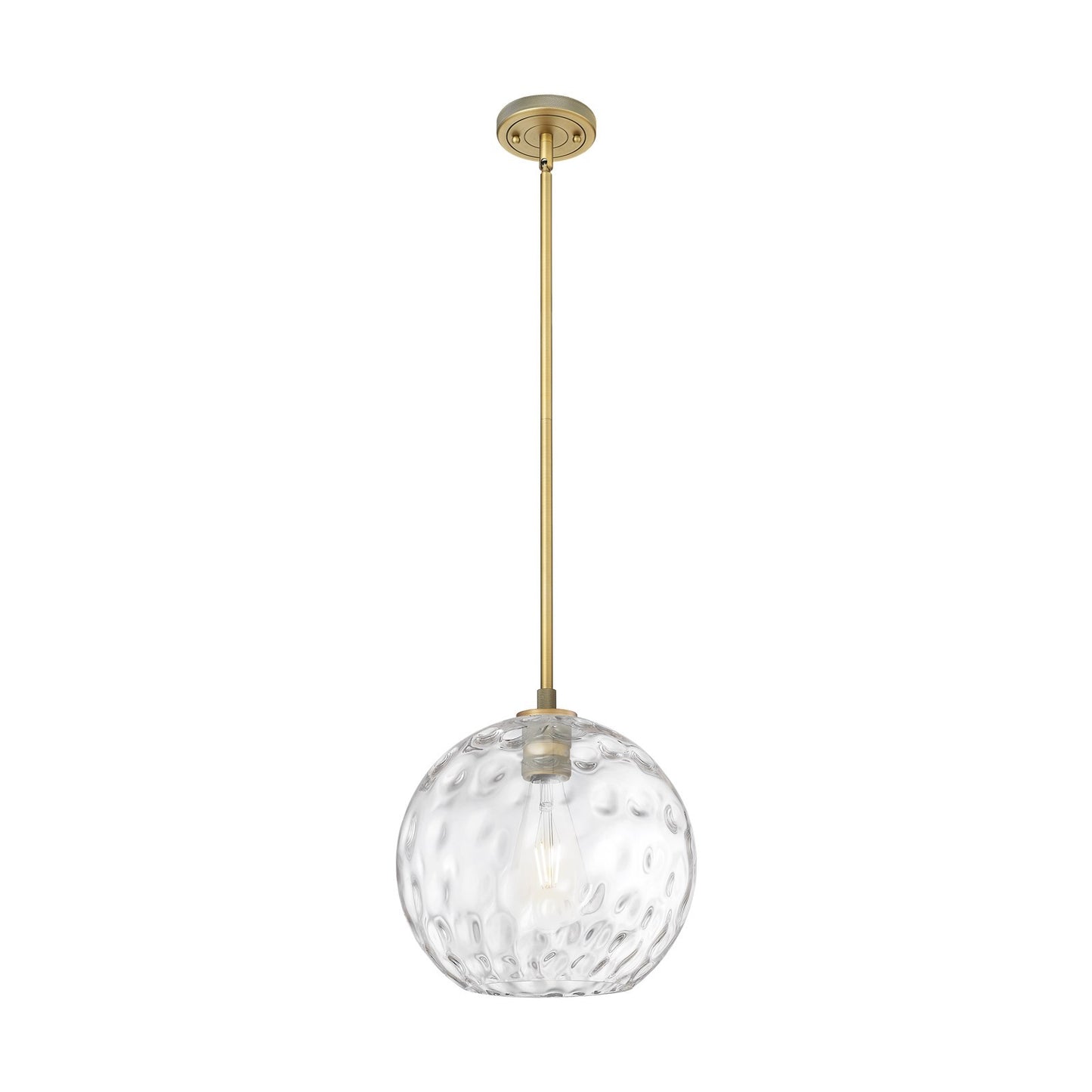 Innovations Athens Water Glass 12in 1-Light Pendant | Industrial Brushed Brass and Clear Water Glass | Kitchen Island | Model 434-1S-BB-G1215-12