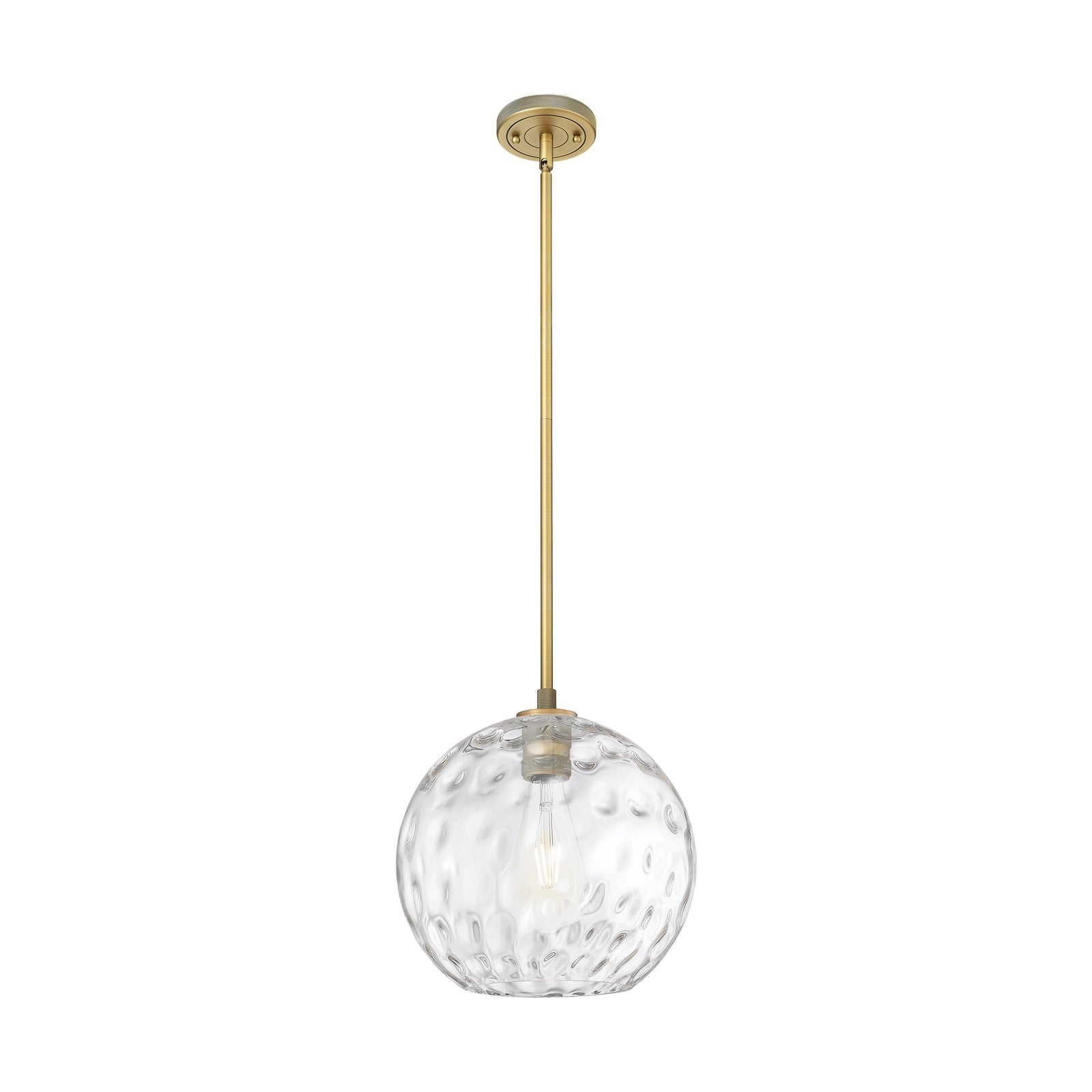 Innovations Athens Water Glass 12in 1-Light Pendant | Industrial Brushed Brass and Clear Water Glass | Kitchen Island | Model 434-1S-BB-G1215-12