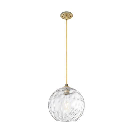 Innovations Athens Water Glass 12in 1-Light Pendant | Industrial Brushed Brass and Clear Water Glass | Kitchen Island | Model 434-1S-BB-G1215-12