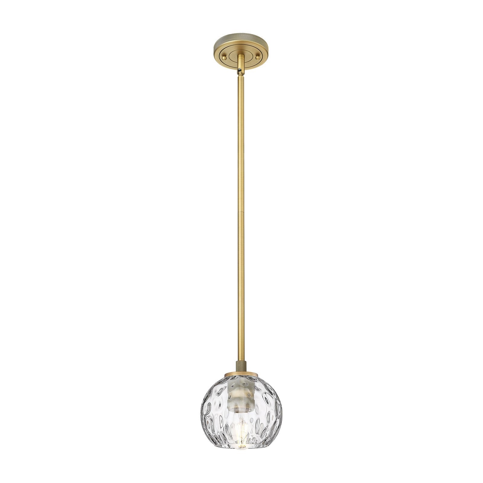 Innovations Athens Water Glass 6in 1-Light Pendant | Industrial Brushed Brass and Clear Glass | Kitchen Island & Dining | Model 434-1S-BB-G1215-6
