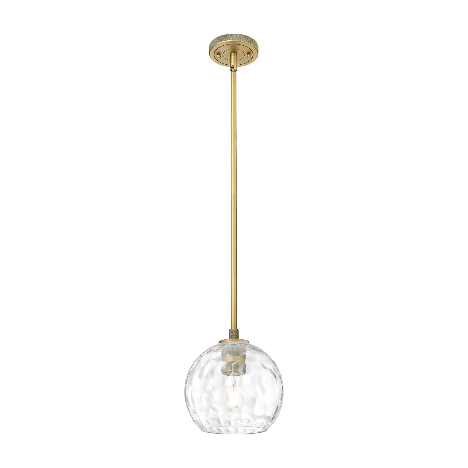 Innovations Athens Water Glass 8in 1-Light Pendant | Industrial Brushed Brass and Clear Glass | Kitchen Island & Dining | Model 434-1S-BB-G1215-8
