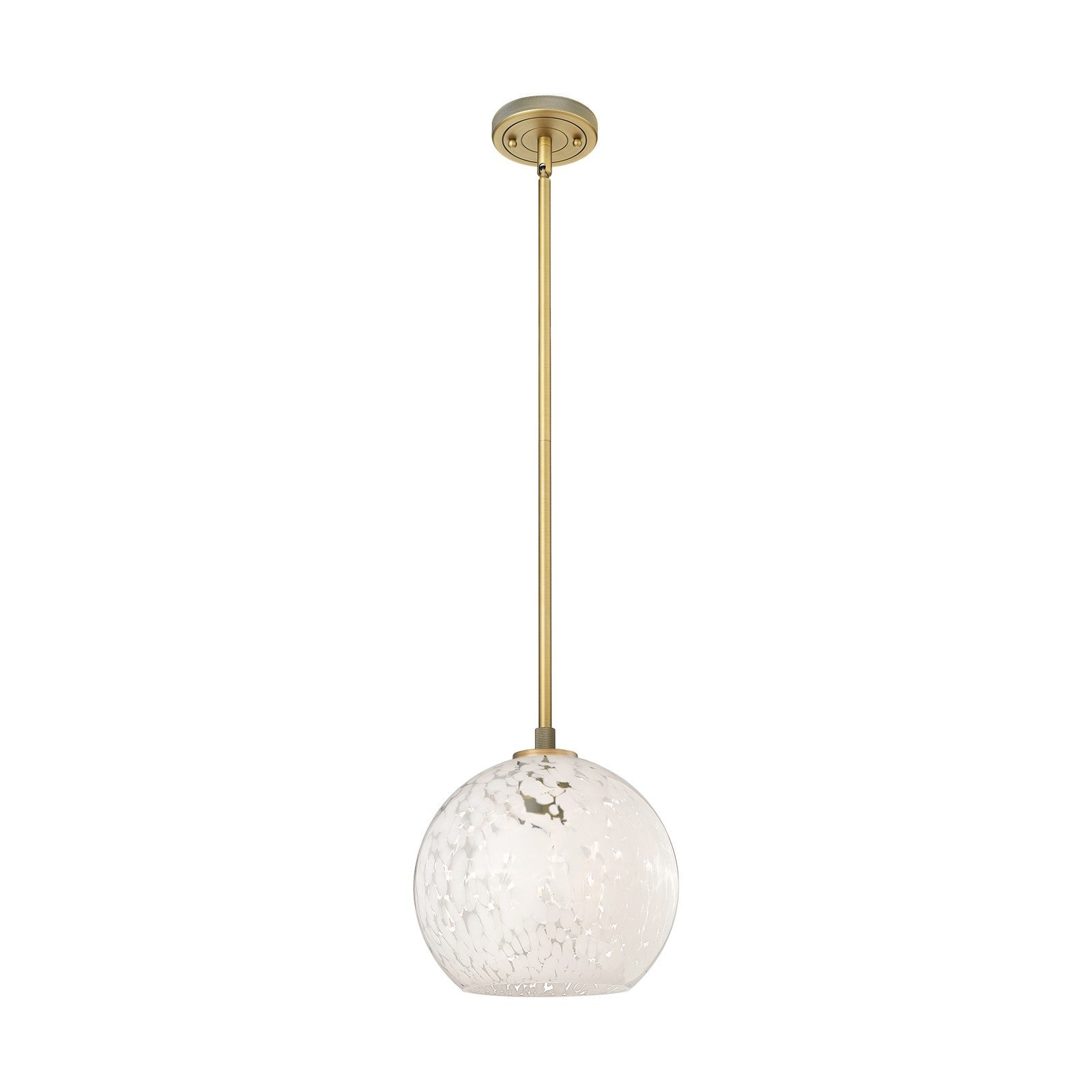 Innovations White Mouchette 10in 1-Light Pendant | Industrial Brushed Brass and White Glass | Kitchen Island & Dining | Model 434-1S-BB-G1216-10WM