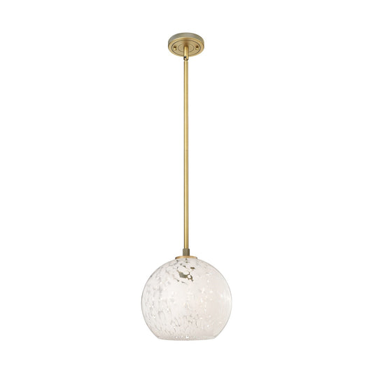 Innovations White Mouchette 10in 1-Light Pendant | Industrial Brushed Brass and White Glass | Kitchen Island & Dining | Model 434-1S-BB-G1216-10WM