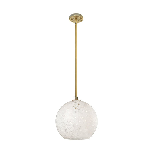 Innovations White Mouchette 12in 1-Light Pendant | Industrial Brushed Brass and White Mouchette Glass | Kitchen Island | Model 434-1S-BB-G1216-12WM
