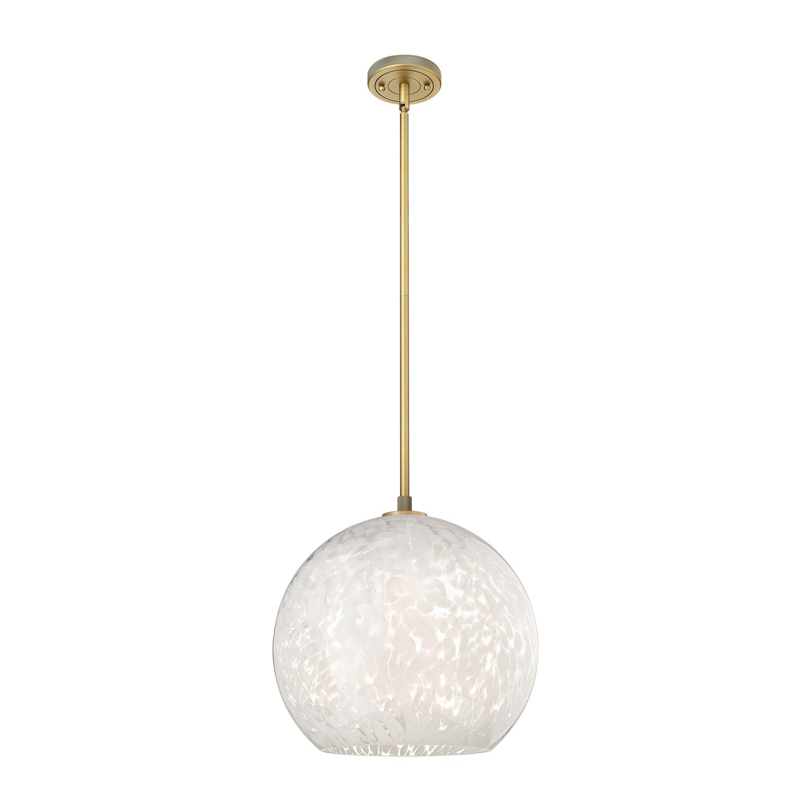 Innovations White Mouchette 14in 1-Light Pendant | Industrial Brushed Brass and White Mouchette Glass | Kitchen Island | Model 434-1S-BB-G1216-14WM