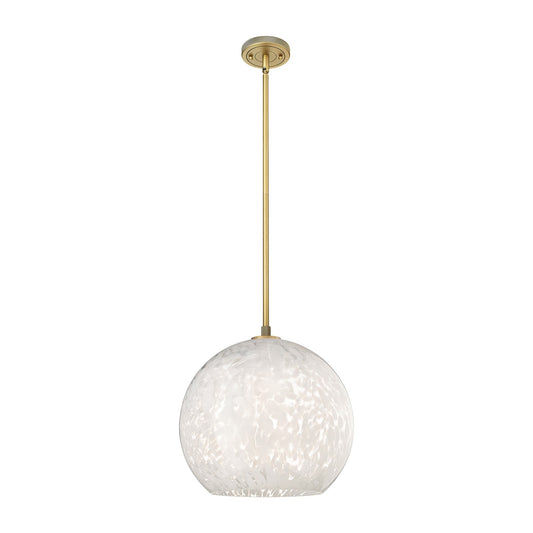 Innovations White Mouchette 14in 1-Light Pendant | Industrial Brushed Brass and White Mouchette Glass | Kitchen Island | Model 434-1S-BB-G1216-14WM