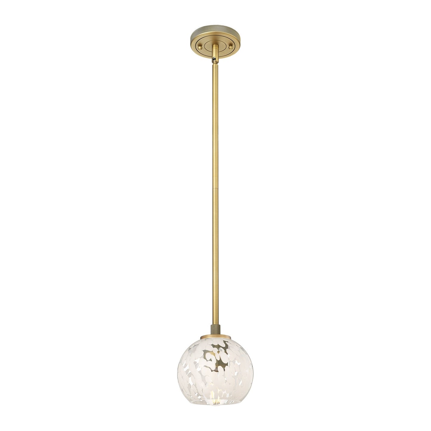 Innovations White Mouchette 6in 1-Light Pendant | Industrial Brushed Brass and White Mouchette Glass | Kitchen Island | Model 434-1S-BB-G1216-6WM