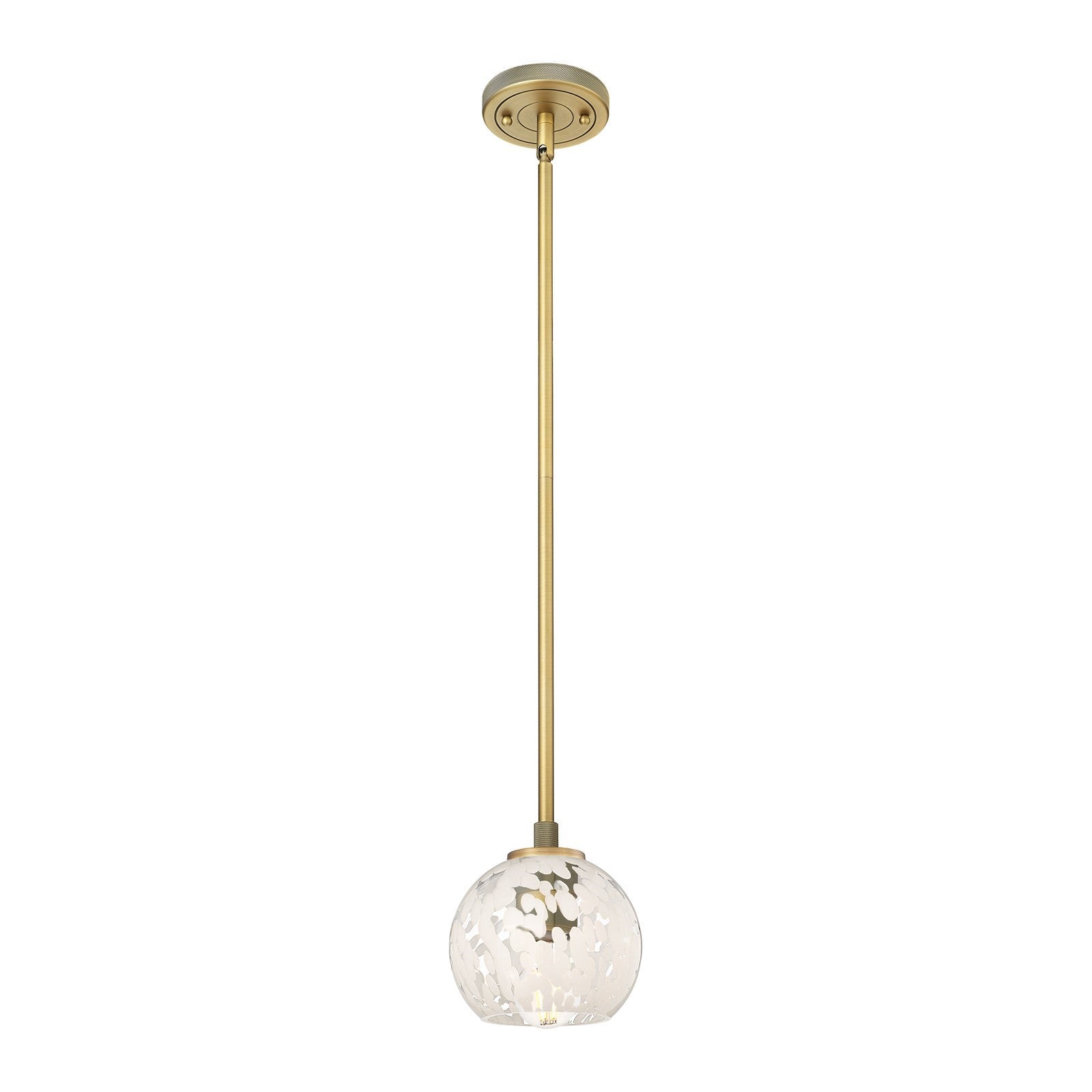 Innovations White Mouchette 6in 1-Light Pendant | Industrial Brushed Brass and White Mouchette Glass | Kitchen Island | Model 434-1S-BB-G1216-6WM